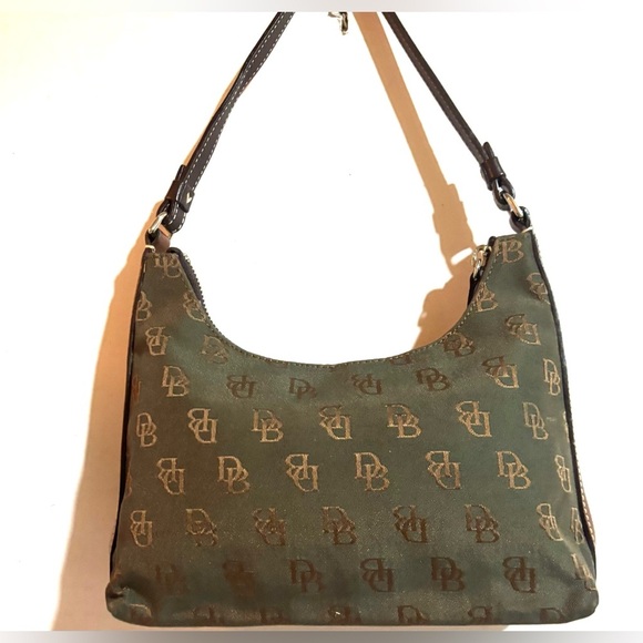 Dooney & Bourke DB signature print canvas Green  brown Shoulder Bag - Picture 1 of 9